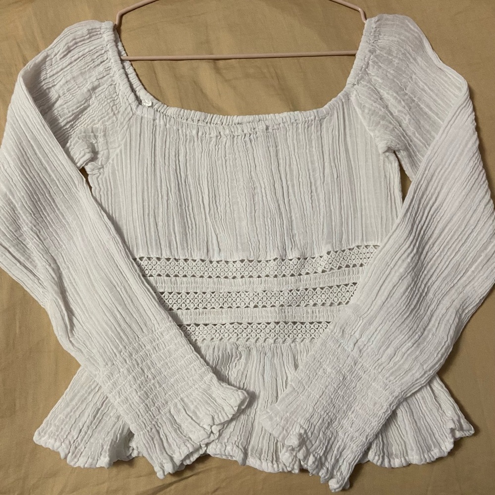 Guess White Babydoll Long Sleeve Blouse